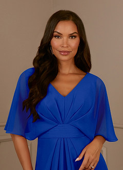 Azazie Oksana Mother of the Bride Dresses Royal Blue A-Line V-Neck Pleated Chiffon Dress image4