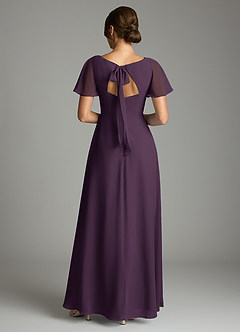 Azazie Kimber Bridesmaid Dresses Plum A-Line Flounce Sleeve Chiffon Dress image3