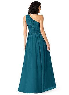 Azazie Mathilda Bridesmaid Dresses Ink Blue A-Line One Shoulder Chiffon Dress image2
