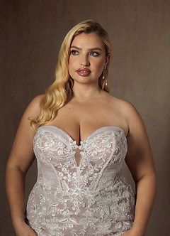 Azazie Leilani Wedding Dresses Diamond White Cocoa Mermaid Sequins Tulle Dress image16