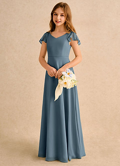 Azazie Nari Girls Formal Flower Girl Dresses Twilight A-Line with Sleeves Chiffon Dress image3