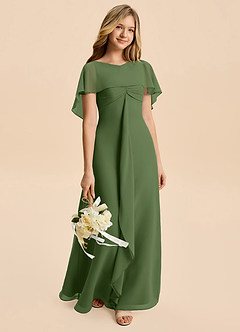 Azazie Selena Junior Olive A-Line Ruched Chiffon Dress image5