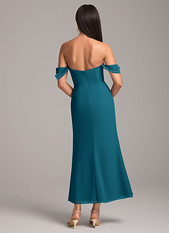 Azazie Saige Bridesmaid Dresses Ink Blue Sheath Off the Shoulder Chiffon Convertible Dress image5