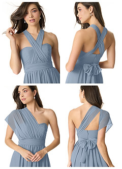 Azazie Olani Abiti da Damigella Abito Convertibile A-Line in Chiffon a Spalla Scoperta Blu Polveroso image8