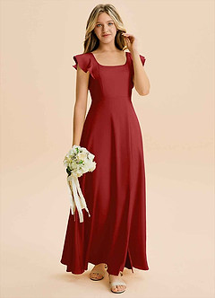 Azazie Bondi Junior Pomegranate A-Line Side Slit Stretch Satin Dress image4
