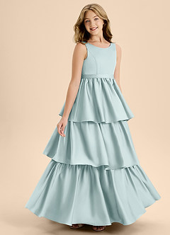 Azazie Meadowyn Junior Mist A-Line Bow Stretch Satin Dress image3