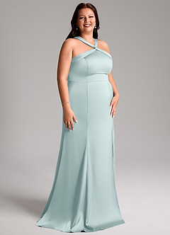 Azazie Rue Bridesmaid Dresses Mist A-Line Pleated Stretch Satin Dress image12