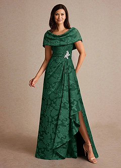 Azazie Branford Mère de la mariée Robes Robe Trapèze en Blumen-Burnout Plissée Vert Foncé image4