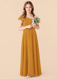 Azazie Arabella Junior Butterscotch A-Line Ruched Chiffon Dress image3