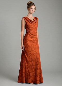 Azazie Kieryn Bridesmaid Dresses Paprika Mermaid Pleated Floral Burnout Dress image4