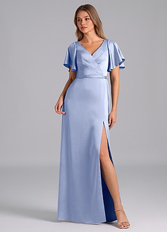 Azazie Ambrosia Bridesmaid Dresses Ice A-Line Pleated Stretch Satin Dress image1
