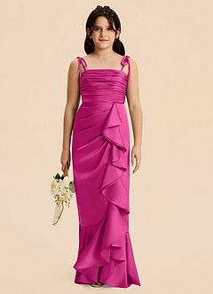 Azazie Ryan Junior Jurk van Stretch Satijn met Kolom Strik Fuchsia image5