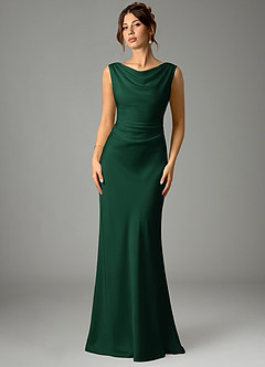 Azazie Kieryn Bridesmaid Dresses Dark Green Mermaid Pleated Stretch Satin Dress image1