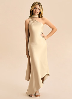 Azazie Briony Junior Etui Plissee Stretch-Satin Kleid Champagner image3