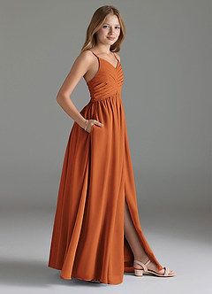 Azazie Alia Junior Cinnamon A-Line Pleated Chiffon Dress image3
