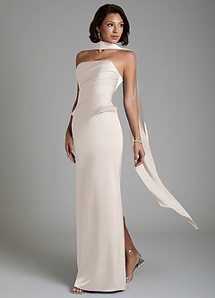 Azazie Harlow Bridesmaid Dresses White Alabaster Sheath Corset Stretch Satin Dress image8