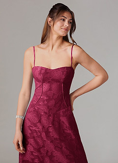 Azazie Valentine Vestidos de madrinha de casamento Vestido Borgonha de Esgotamento Floral de Linha A com Decote em coração image6