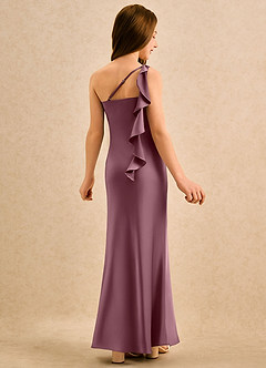 Azazie Almond Girls Formal Jurken voor bloemenmeisjes Kokerjurk Jurk van Stretch Satijn One-shoulder Amethist image1