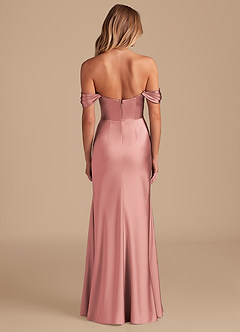 Azazie Saige Bridesmaid Dresses Dusty Rose A-Line Off the Shoulder Metallic Satin Convertible Dress image4