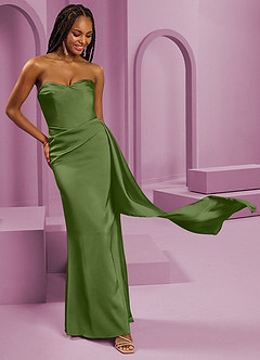 Barbie ♥ Azazie Robes de demoiselle d'honneur Robe Fourreau Convertible en Satin extensible Sans bretelle Genévrier image5