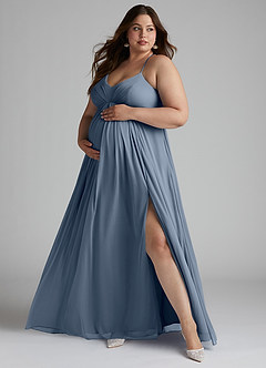 Azazie Annabelle vestidos de dama de honor de maternidad Vestido de Corte En A Cuello en V plisado Hasta el suelo Malla image7