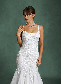 Azazie Harmony Wedding Dresses Diamond White Mermaid Strapless Tulle Dress image3