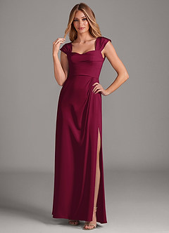 Azazie Laila Bridesmaid Dresses Burgundy A-Line Pleated Stretch Satin Dress image3