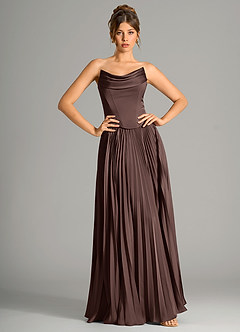 Azazie Saedra Bridesmaid Dresses Ganache A-Line Corset Stretch Satin Dress image3
