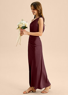 Azazie Madelyn Junior Osłona Zza ramienia Satyna elastyczna Długość podłogi Młodsza druhna Sukienka image3