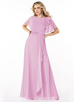 Azazie Aaliyah Bescheidene Brautjungfernkleider A-Linie Schaufel Gefaltet Chiffon Bodenlänge Kleid image1
