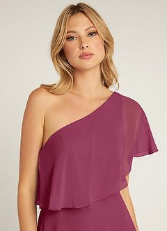 Azazie Lizzy Bridesmaid Dresses Mulberry A-Line One Shoulder Chiffon Dress image7