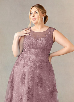 Azazie Flynn Mother of the Bride Dresses Dusty Rose A-Line Boatneck Lace Tulle Dress image10