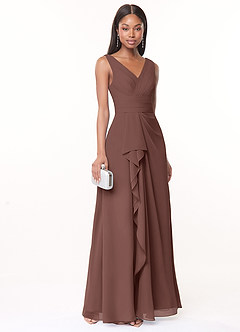 Azazie Julianna Bridesmaid Dresses Espresso A-Line Chiffon Dress image1