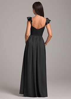 Azazie Denisse Bridesmaid Dresses Black A-Line Ruched Stretch Satin Dress image2