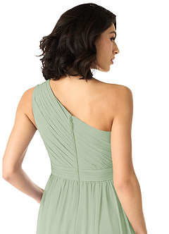 Azazie Mathilda Robes de demoiselle d'honneur Robe Trapèze en Mousseline de soie Ue épaule Vert Sauge image5