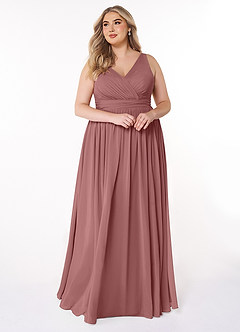Azazie Kora Bridesmaid Dresses Desert Rose A-Line Pleated Chiffon Dress image10