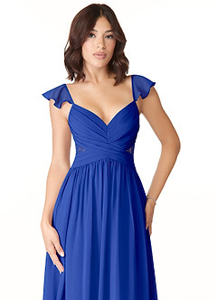 Azazie Lissa Bridesmaid Dresses Royal Blue A-Line Lace Chiffon Dress image6