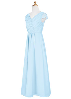 Azazie Veda A-Line Lace Chiffon Floor-Length Junior Bridesmaid Dress image9