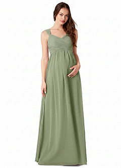 Azazie Yetta Maternity Bridesmaid Dresses A-Line V-Neck Gathered Chiffon Floor-Length Dress image1