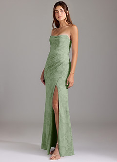 Azazie Leonis Bridesmaid Dresses Dusty Sage Sheath Strapless Floral Burnout Convertible Dress image5
