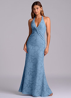 Azazie Valerie 신부 들러리 드레스 인어 주름진 플로럴 번아웃 바닥 길이 드레스 image3