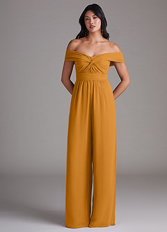 Azazie Lamara Bridesmaid Dresses Butterscotch Off the Shoulder Chiffon Convertible Jumpsuit image3