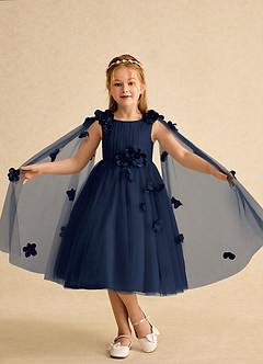 Azazie Staria Blumenmädchenkleider Ballkleid Gestreift Tüll Kleid Dunkelmarine image4