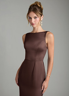 Azazie Tamera Robes de demoiselle d'honneur Robe Sirène en Satin extensible Plissée Ganache image5