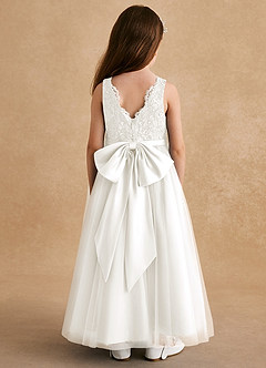 Azazie Cinna Flower Girl Dresses Ivory A-Line Lace Tulle Dress image2