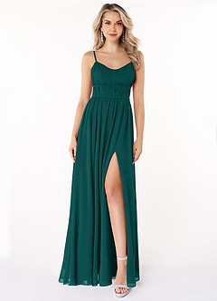 Azazie Yanelie Bridesmaid Dresses Peacock A-Line Scoop Pleated Chiffon Dress image1