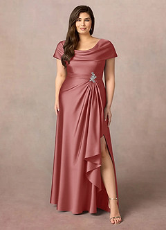 Azazie Branford Mother of the Bride Dresses Antique Rose A-Line Pleated Stretch Satin Dress image9