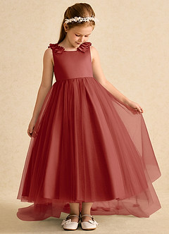 Azazie Lorita Flower Girl Dresses Terracotta A-Line Beaded Tulle Dress image5
