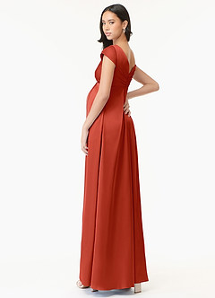 Azazie Allessia Maternity Bridesmaid Dresses A-Line Pleated Stretch Satin Floor-Length Dress image4