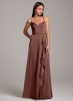 Azazie Naeem Bridesmaid Dresses Espresso A-Line Stretch Satin Dress image5